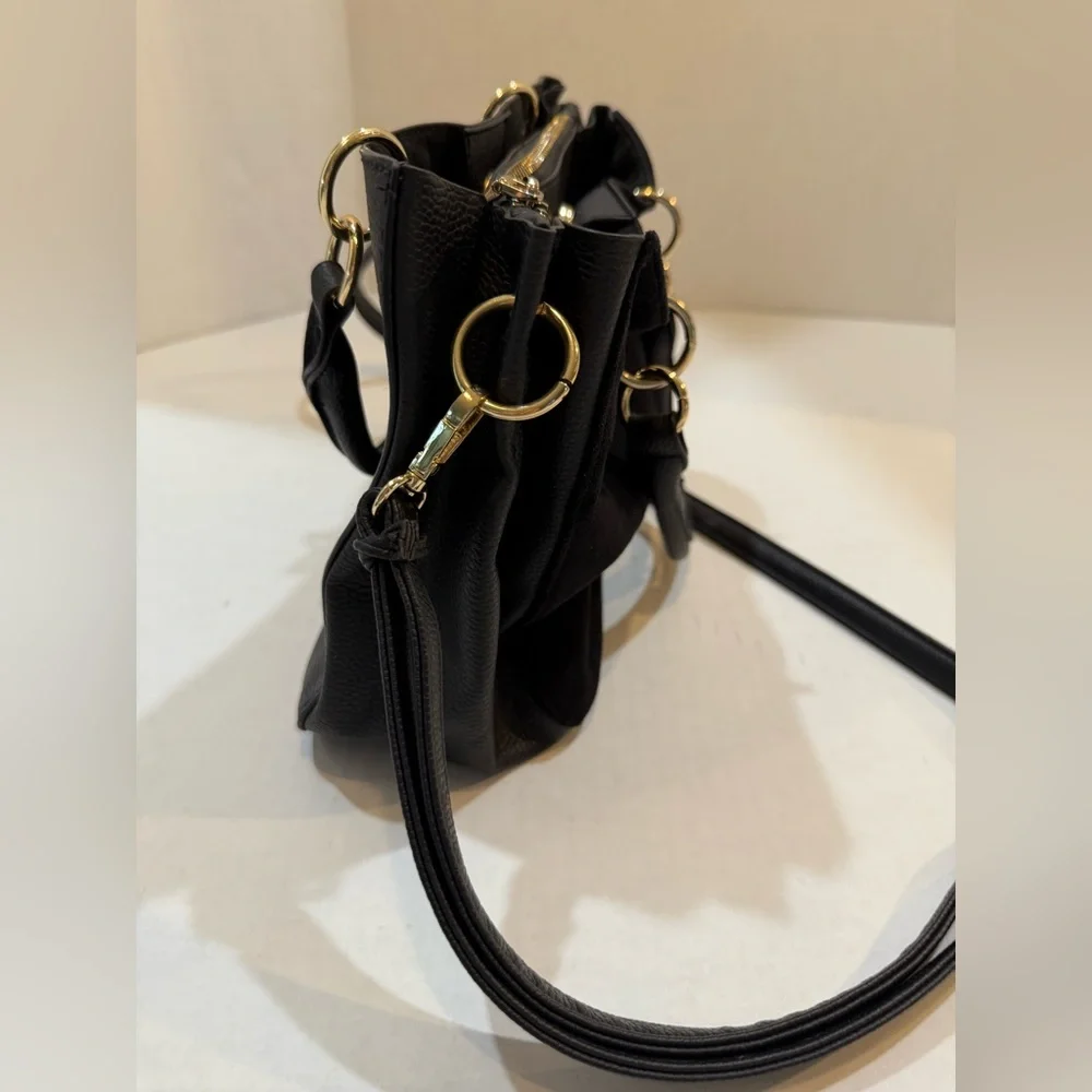 Andrew Marc/Marc New York Small Crossbody Black Bag W/Gold Accents‎ Exude Luxury